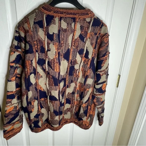 Bergati Coogi Style 3D Knit Sweater Vintage 90s Cable Multicolor Textured Sz Med